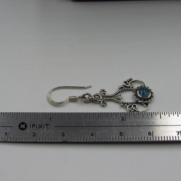 Sterling Silver Ornate Faux Stone Dangle Earrings - Picture 3 of 4